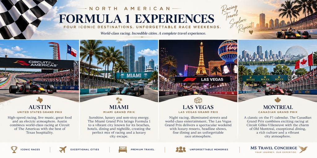 North American Formula 1 experiences featuring the Austin, Miami, Las Vegas and Montreal Grand Prix