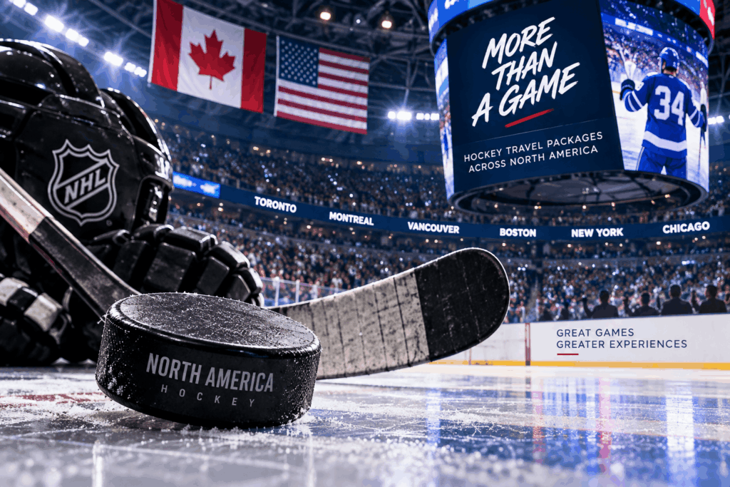 North American Ice hockey sports travel package in a packed arena