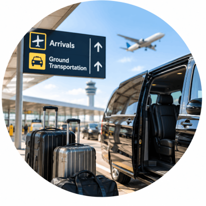Airport transfer and transportation service with private vehicle and luggage Airport transfer and transportation service with private vehicle and luggage