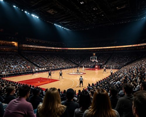 North American basketball sports travel package in a packed arena